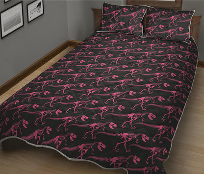 Pink Tyrannosaurus Fossil Pattern Print Quilt Bed Set