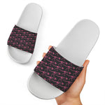 Pink Tyrannosaurus Fossil Pattern Print White Slide Sandals