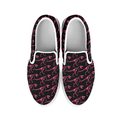 Pink Tyrannosaurus Fossil Pattern Print White Slip On Shoes