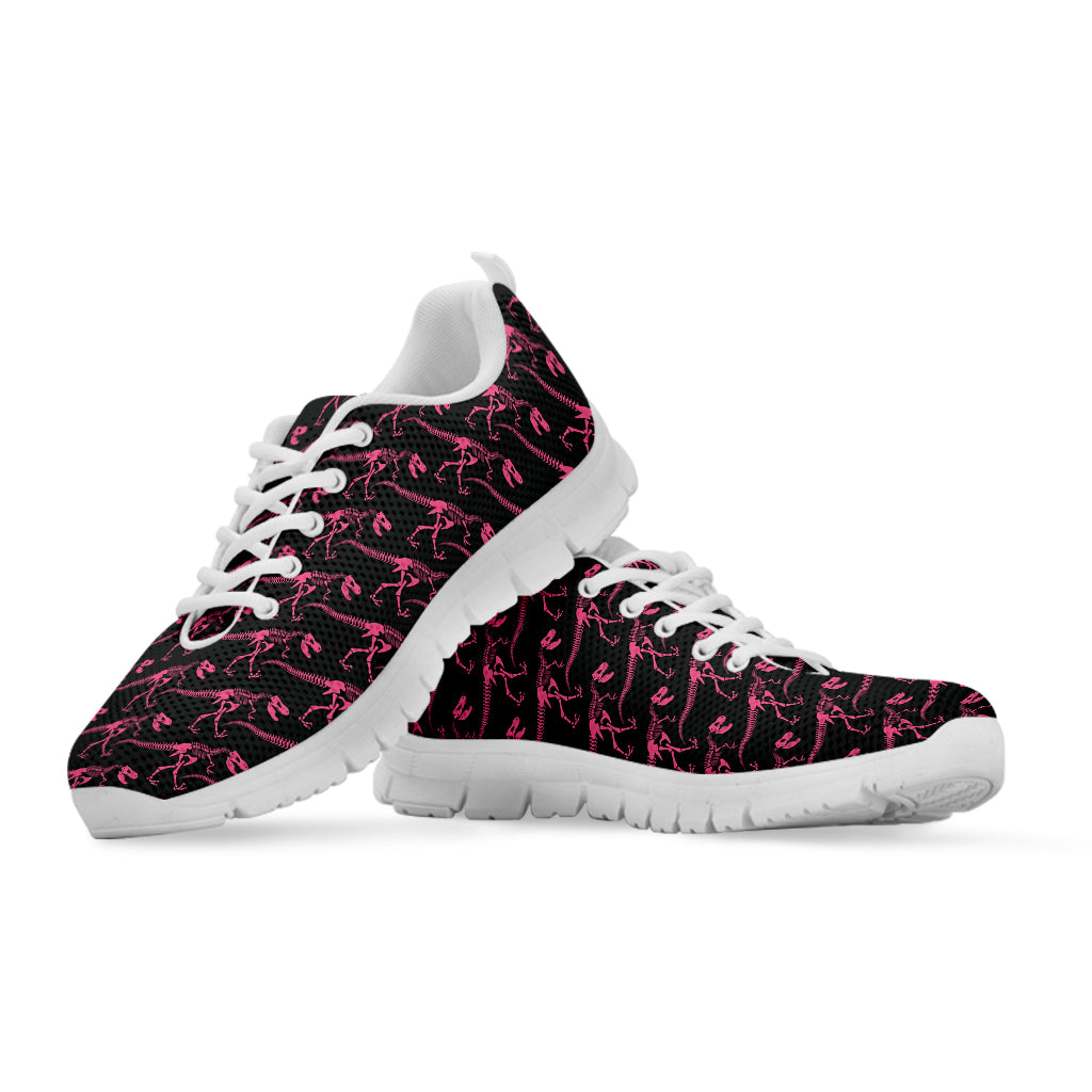 Pink Tyrannosaurus Fossil Pattern Print White Sneakers