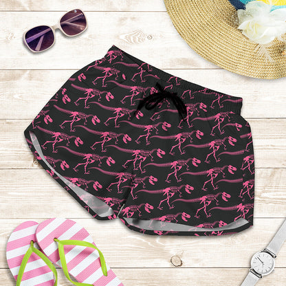 Pink Tyrannosaurus Fossil Pattern Print Women's Shorts