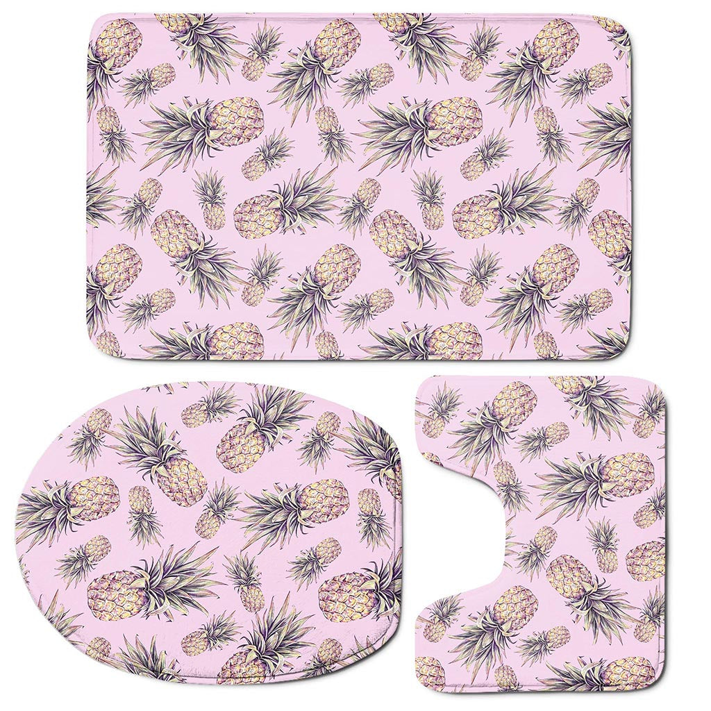 Pink Vintage Pineapple Pattern Print 3 Piece Bath Mat Set