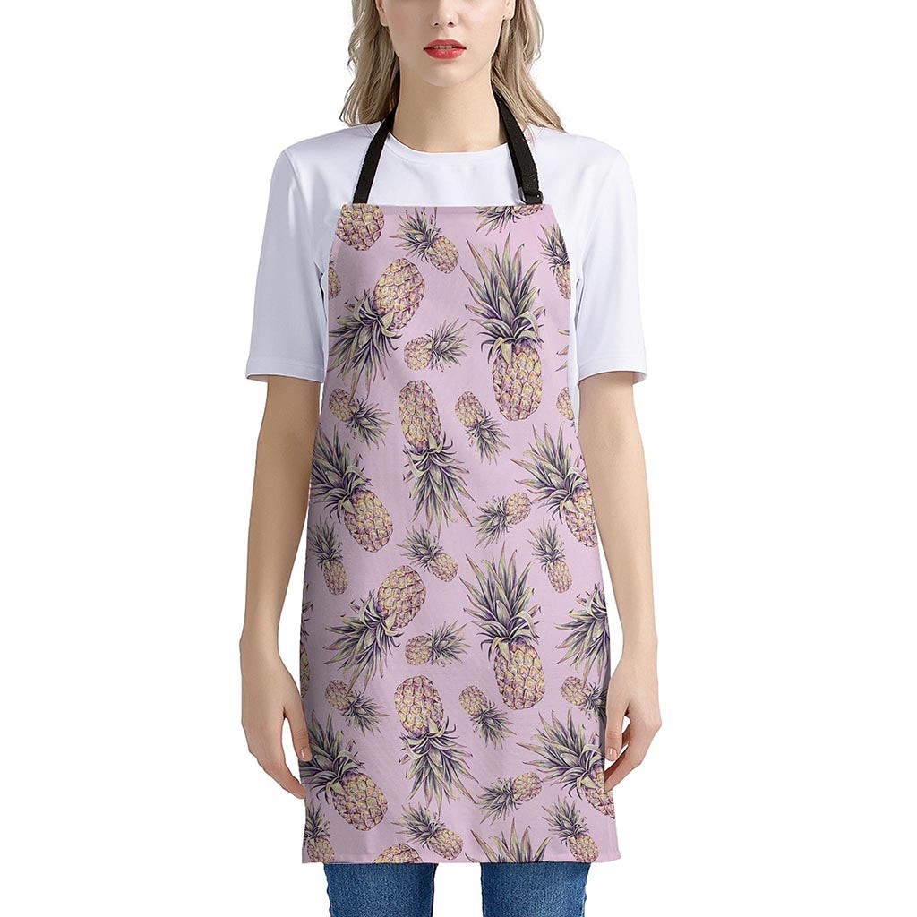 Pink Vintage Pineapple Pattern Print Apron