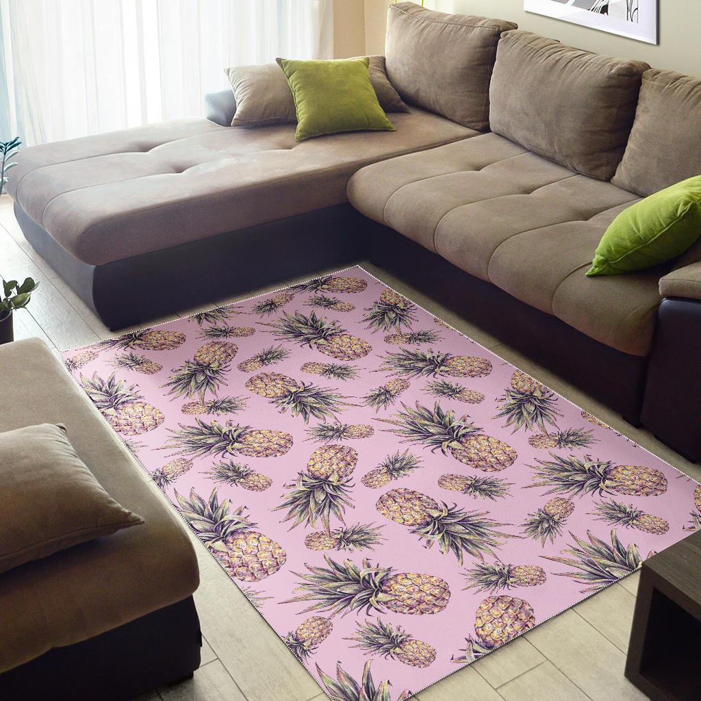 Pink Vintage Pineapple Pattern Print Area Rug GearFrost