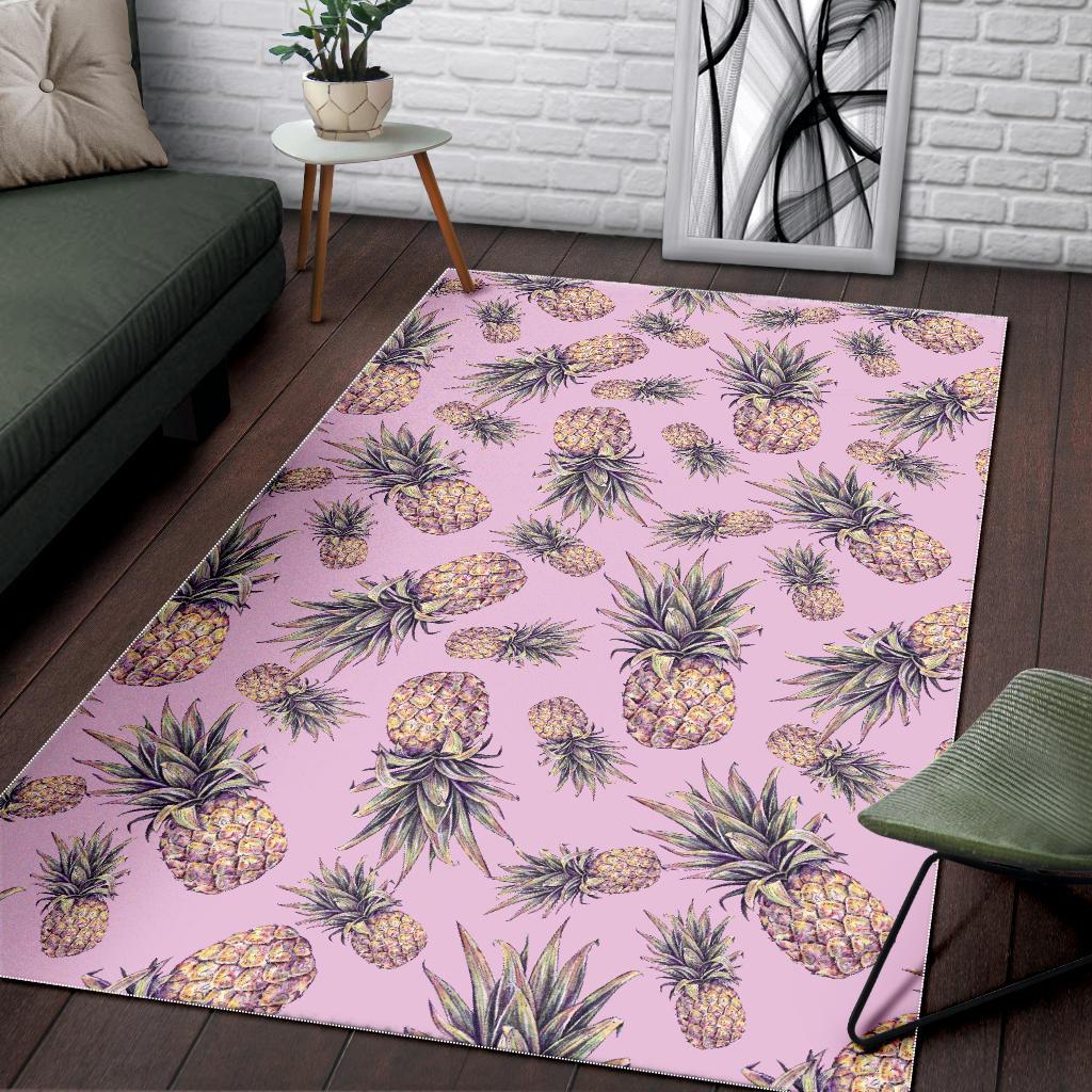 Pink Vintage Pineapple Pattern Print Area Rug GearFrost