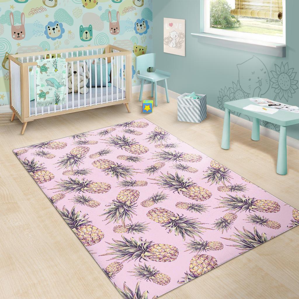 Pink Vintage Pineapple Pattern Print Area Rug GearFrost