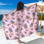 Pink Vintage Pineapple Pattern Print Beach Sarong Wrap