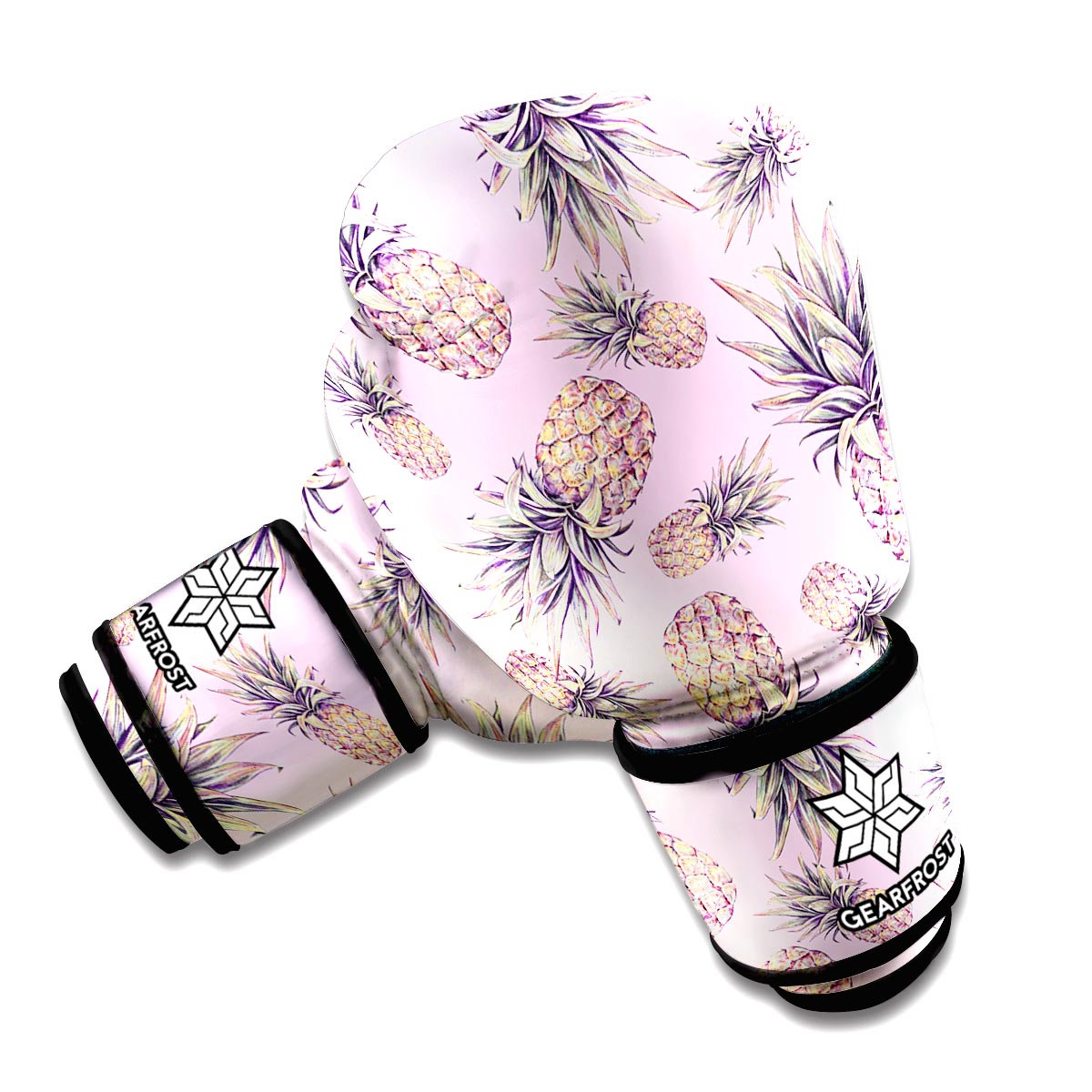 Pink Vintage Pineapple Pattern Print Boxing Gloves