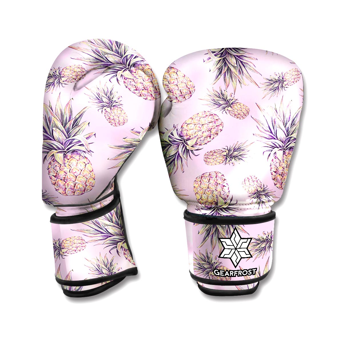Pink Vintage Pineapple Pattern Print Boxing Gloves