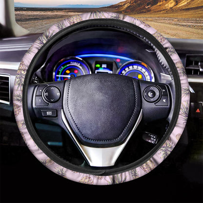 Pink Vintage Pineapple Pattern Print Car Steering Wheel Cover
