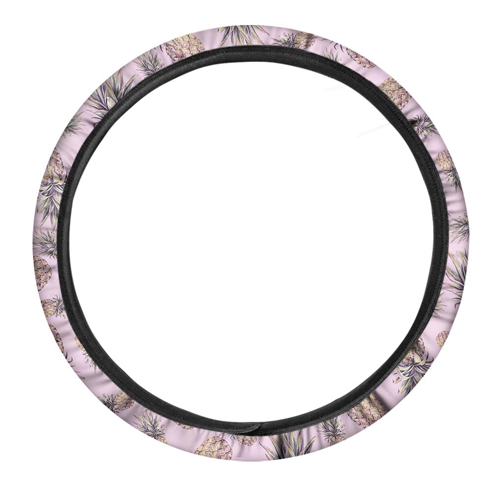 Pink Vintage Pineapple Pattern Print Car Steering Wheel Cover