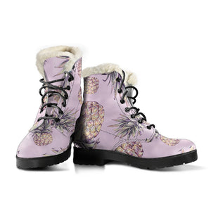 Pink Vintage Pineapple Pattern Print Comfy Boots GearFrost