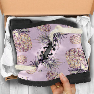 Pink Vintage Pineapple Pattern Print Comfy Boots GearFrost