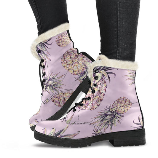 Pink Vintage Pineapple Pattern Print Comfy Boots GearFrost