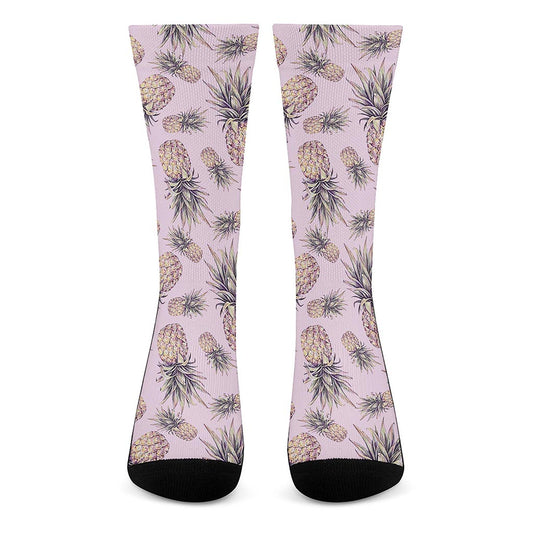 Pink Vintage Pineapple Pattern Print Crew Socks