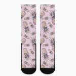 Pink Vintage Pineapple Pattern Print Crew Socks