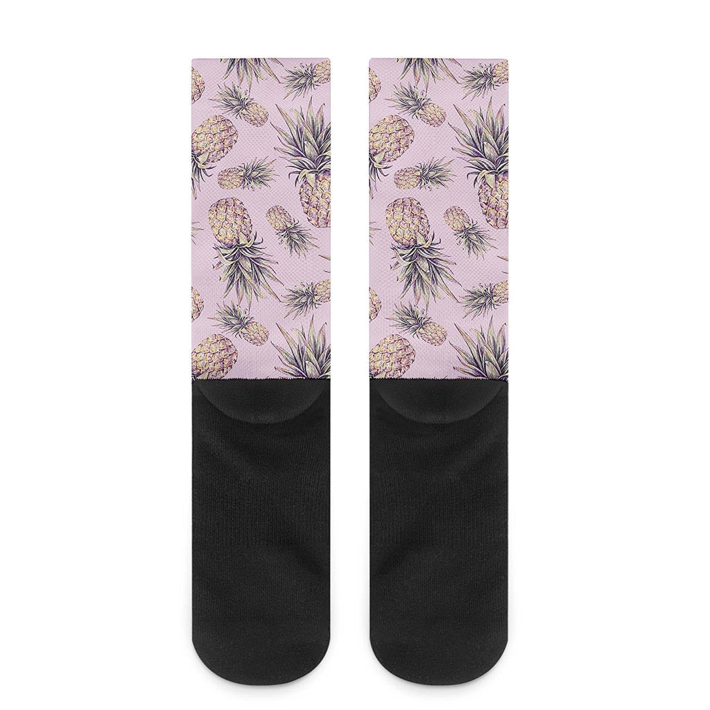 Pink Vintage Pineapple Pattern Print Crew Socks