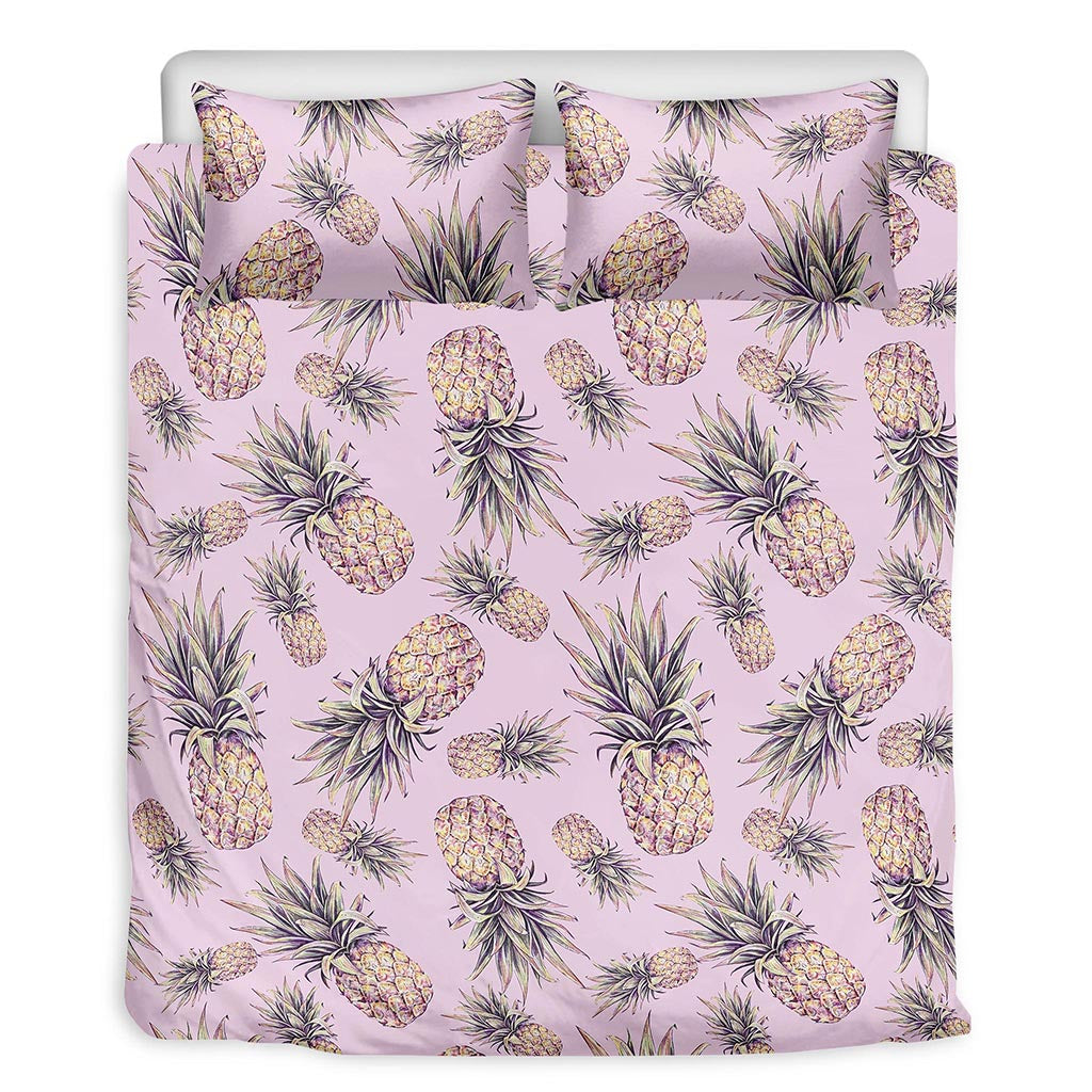 Pink Vintage Pineapple Pattern Print Duvet Cover Bedding Set