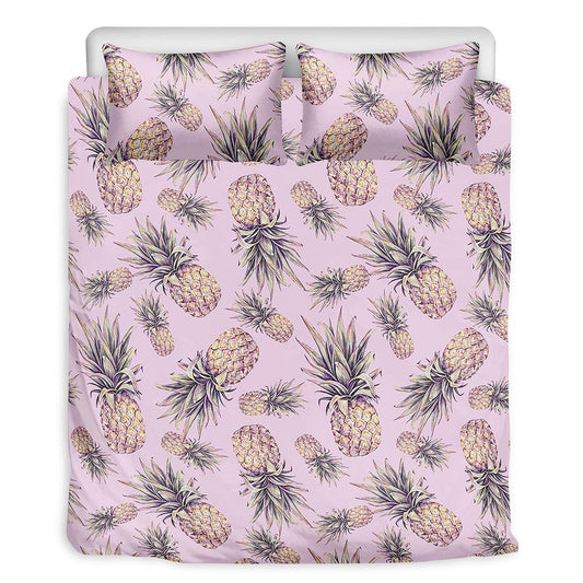 Pink Vintage Pineapple Pattern Print Duvet Cover Bedding Set