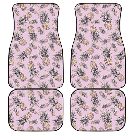 Pink Vintage Pineapple Pattern Print Front and Back Car Floor Mats