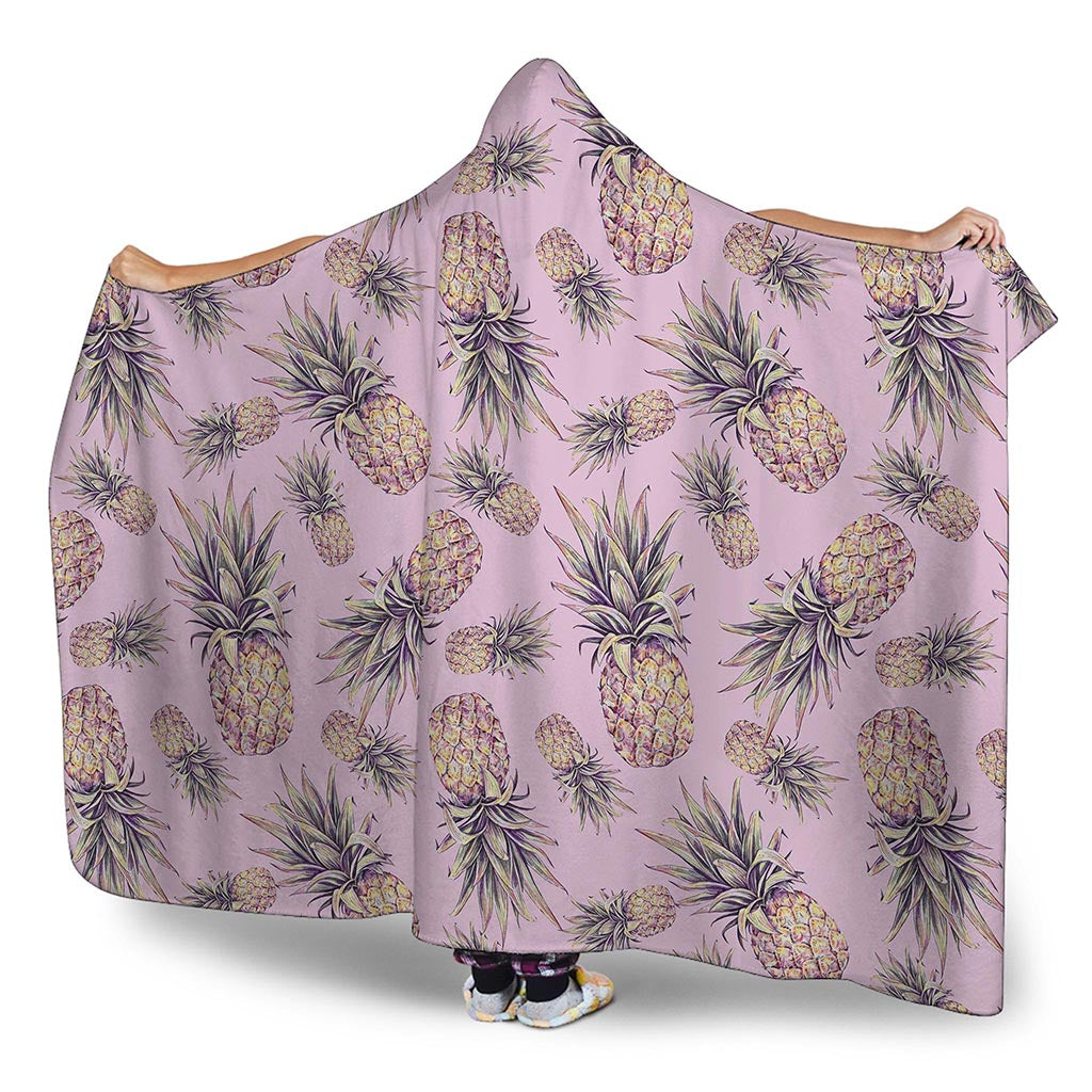 Pink Vintage Pineapple Pattern Print Hooded Blanket