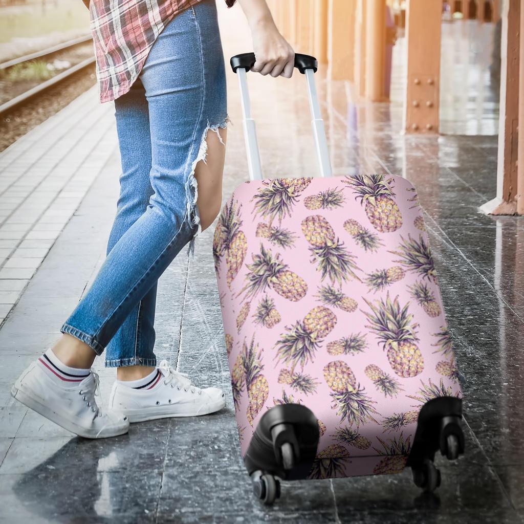 Pink Vintage Pineapple Pattern Print Luggage Cover GearFrost