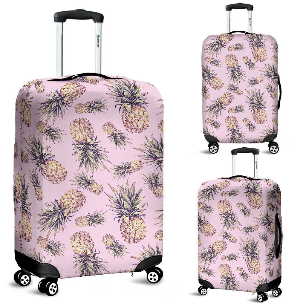 Pink Vintage Pineapple Pattern Print Luggage Cover GearFrost