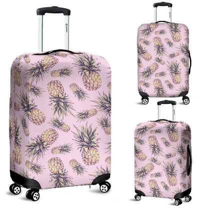 Pink Vintage Pineapple Pattern Print Luggage Cover GearFrost
