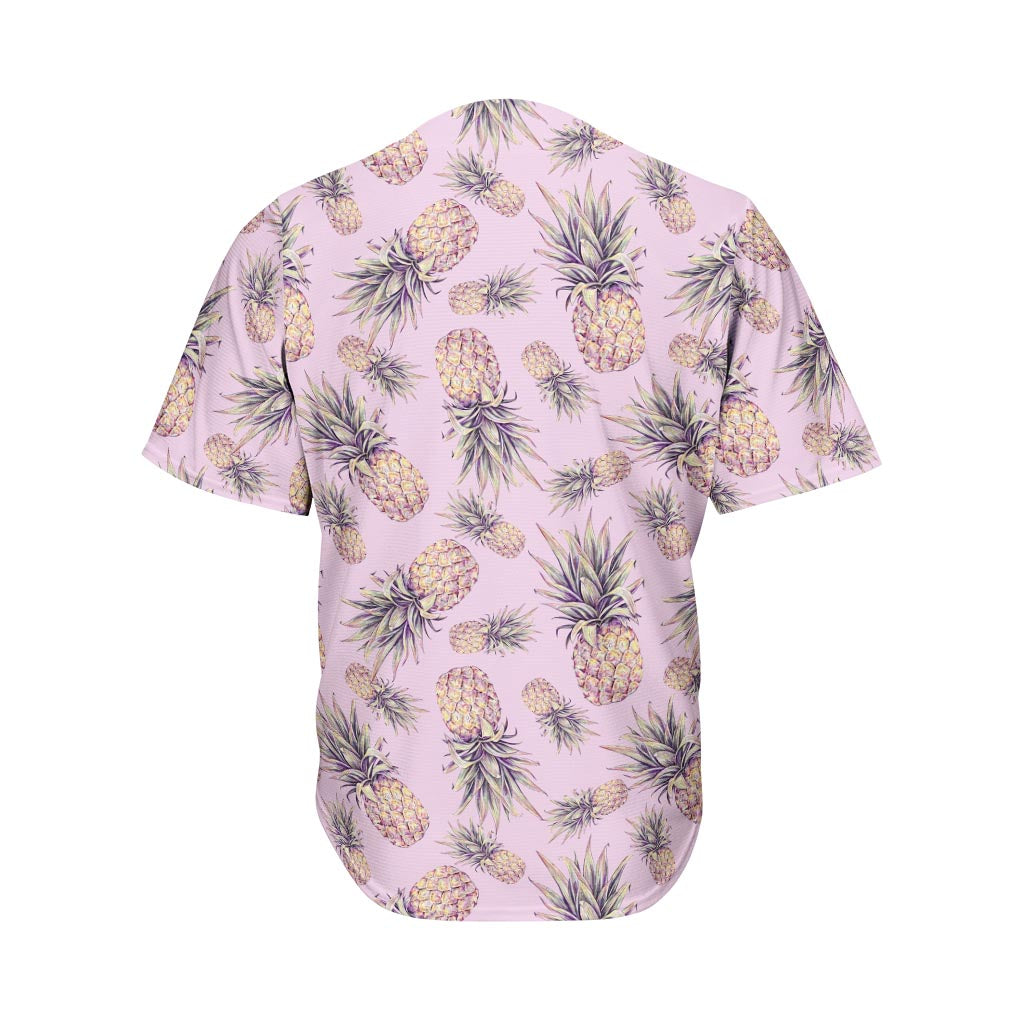 Pink Vintage Pineapple Pattern Print Men's Baseball Jersey