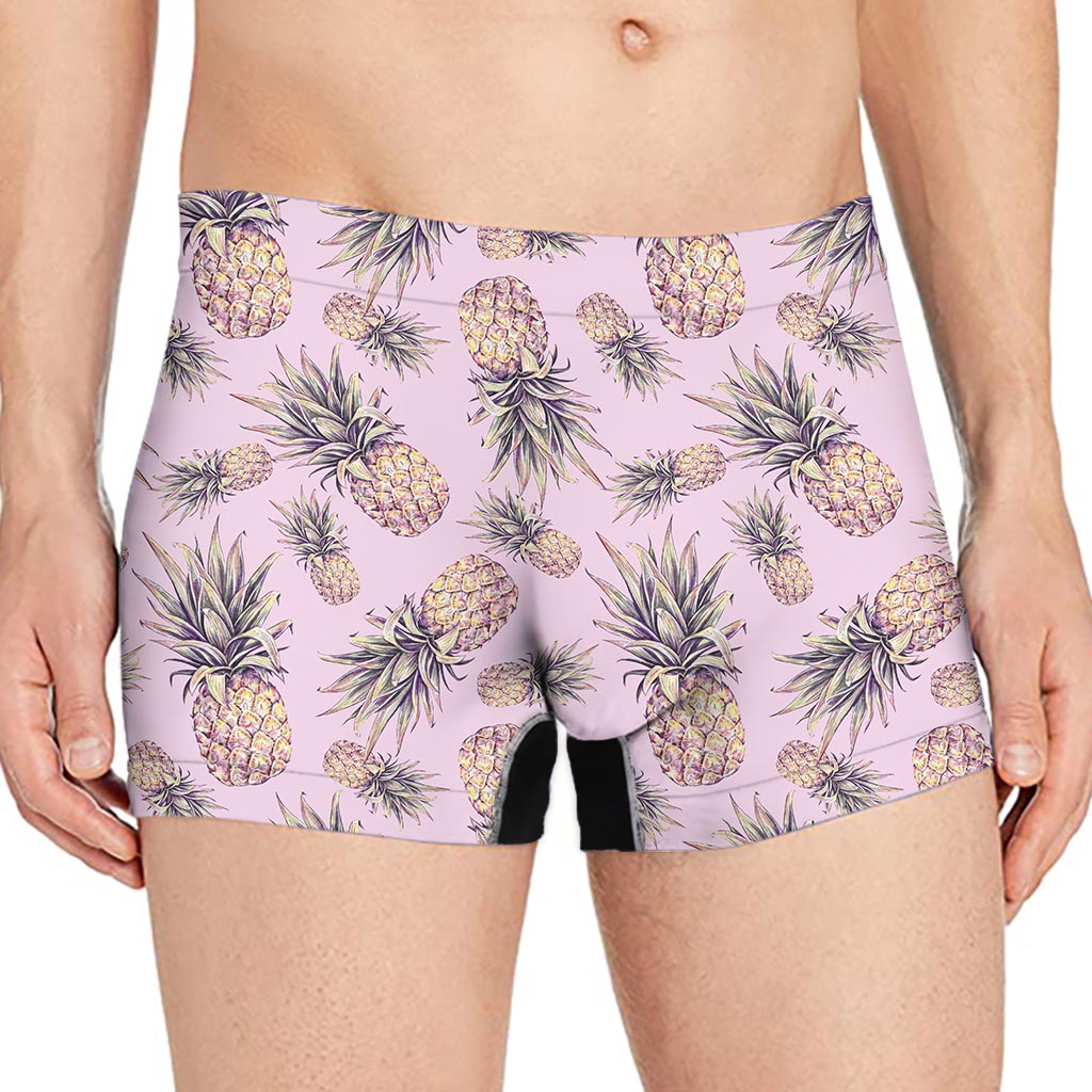 Pink Vintage Pineapple Pattern Print Men's Boxer Briefs