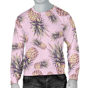 Pink Vintage Pineapple Pattern Print Men's Crewneck Sweatshirt GearFrost
