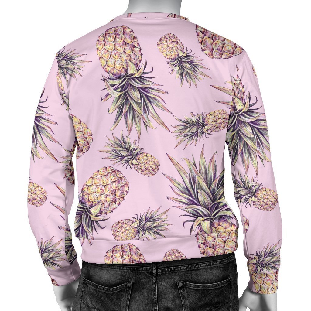 Pink Vintage Pineapple Pattern Print Men's Crewneck Sweatshirt GearFrost