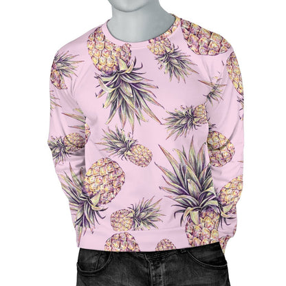 Pink Vintage Pineapple Pattern Print Men's Crewneck Sweatshirt GearFrost