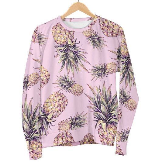 Pink Vintage Pineapple Pattern Print Men's Crewneck Sweatshirt GearFrost
