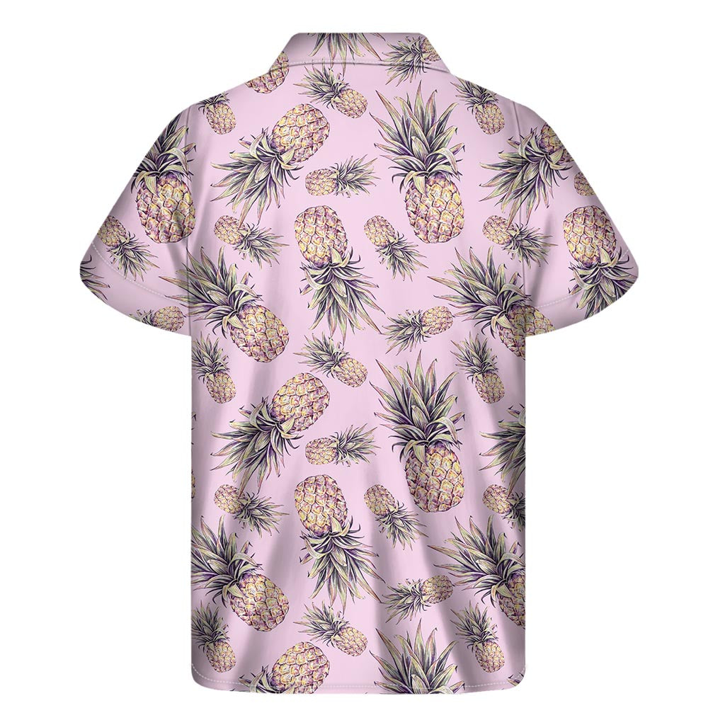 Pink Vintage Pineapple Pattern Print Men's Short Sleeve Shirt