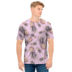 Pink Vintage Pineapple Pattern Print Men's T-Shirt