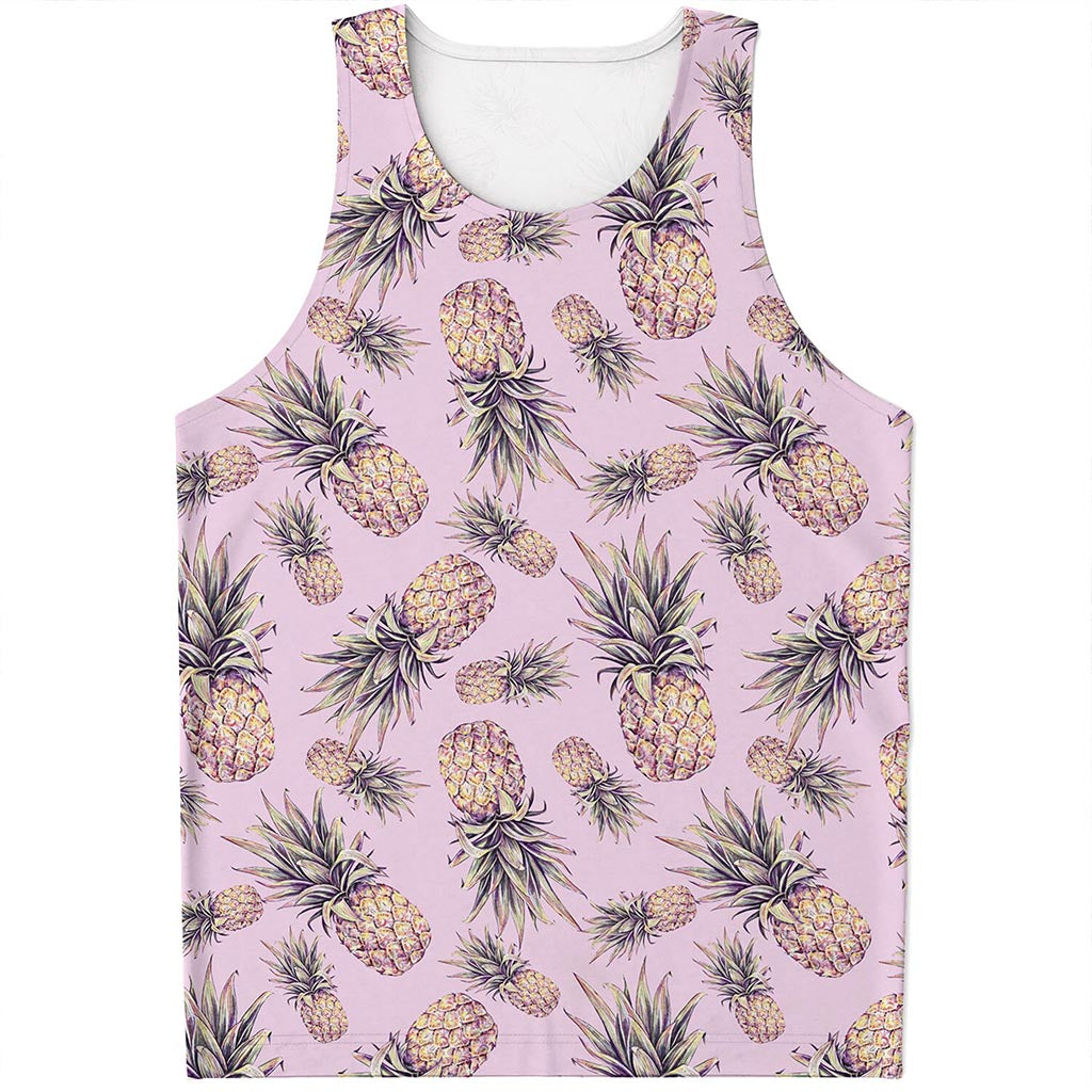 Pink Vintage Pineapple Pattern Print Men's Tank Top