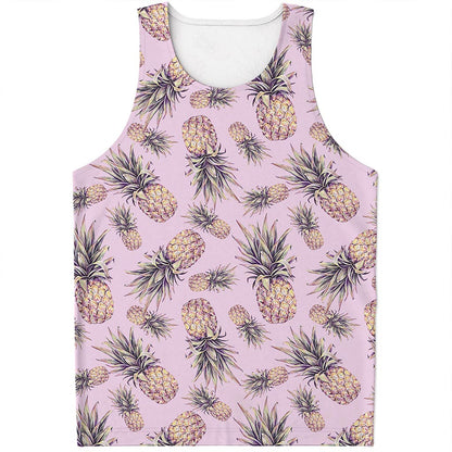 Pink Vintage Pineapple Pattern Print Men's Tank Top
