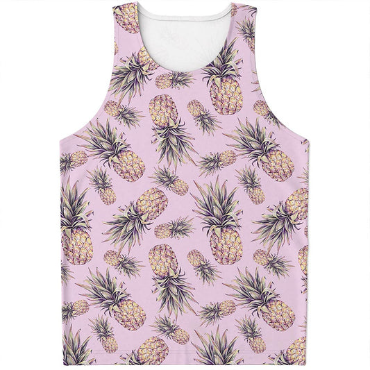 Pink Vintage Pineapple Pattern Print Men's Tank Top