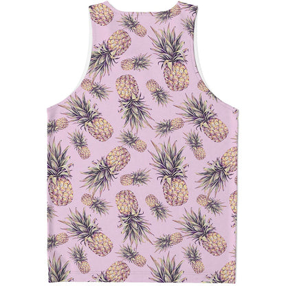 Pink Vintage Pineapple Pattern Print Men's Tank Top