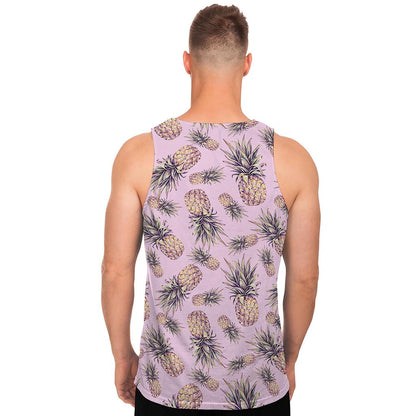 Pink Vintage Pineapple Pattern Print Men's Tank Top