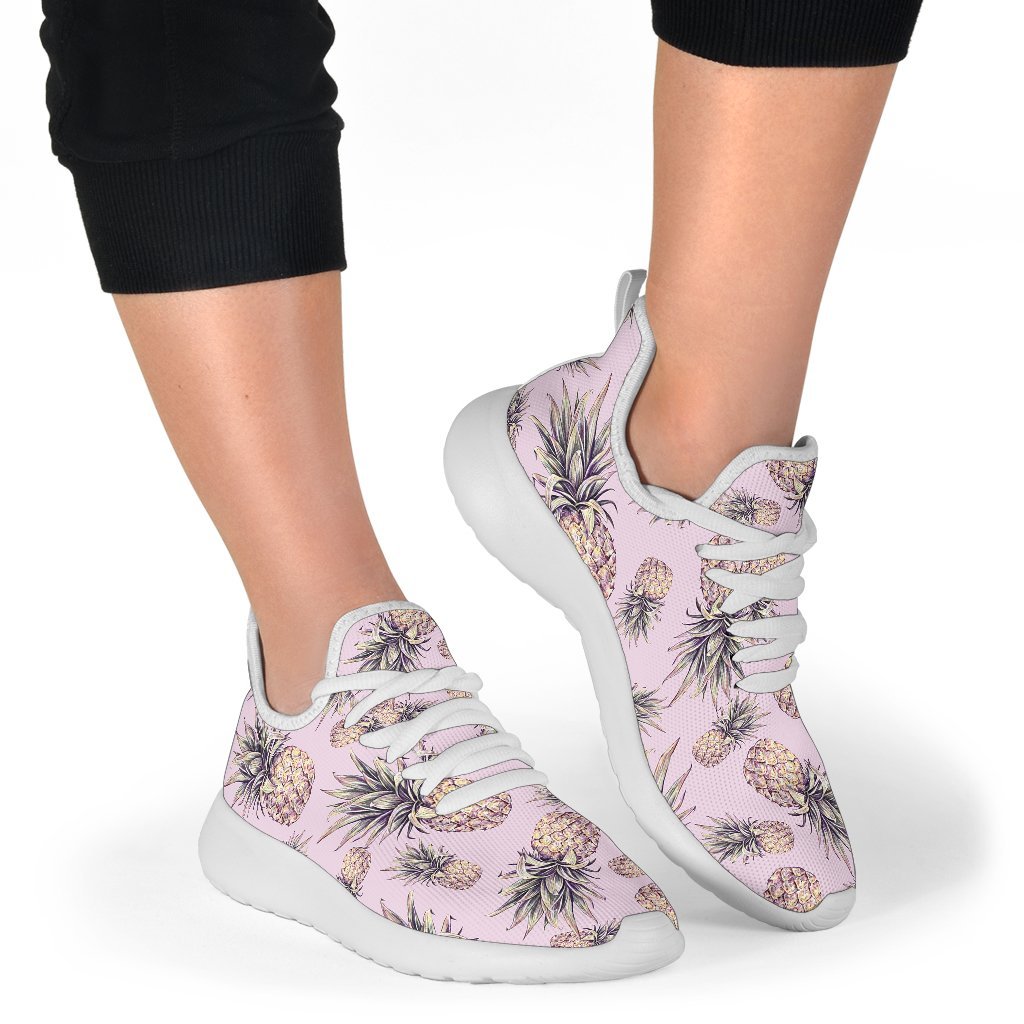 Pink Vintage Pineapple Pattern Print Mesh Knit Shoes GearFrost