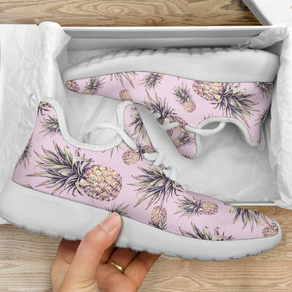 Pink Vintage Pineapple Pattern Print Mesh Knit Shoes GearFrost
