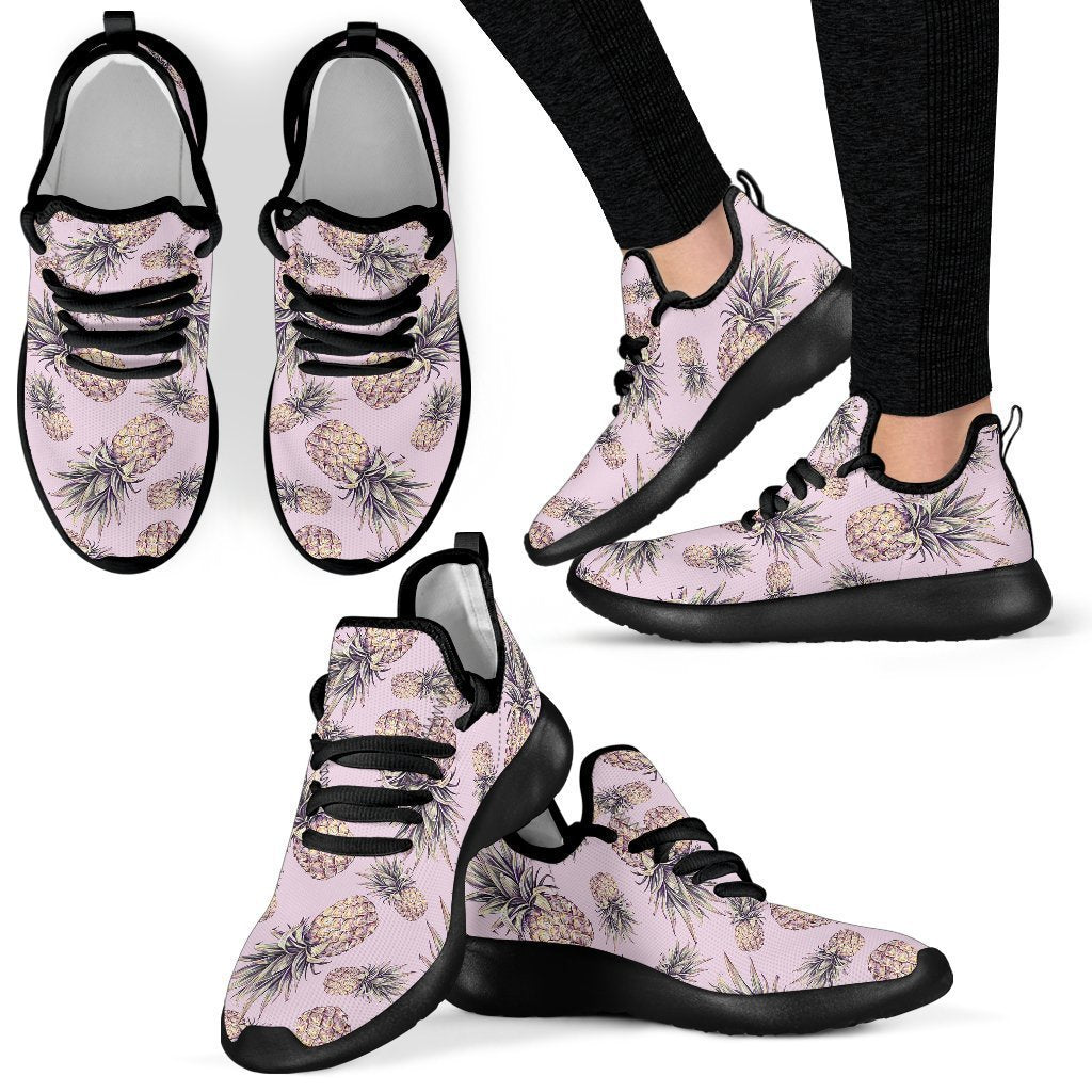 Pink Vintage Pineapple Pattern Print Mesh Knit Shoes GearFrost