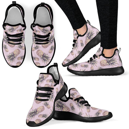 Pink Vintage Pineapple Pattern Print Mesh Knit Shoes GearFrost