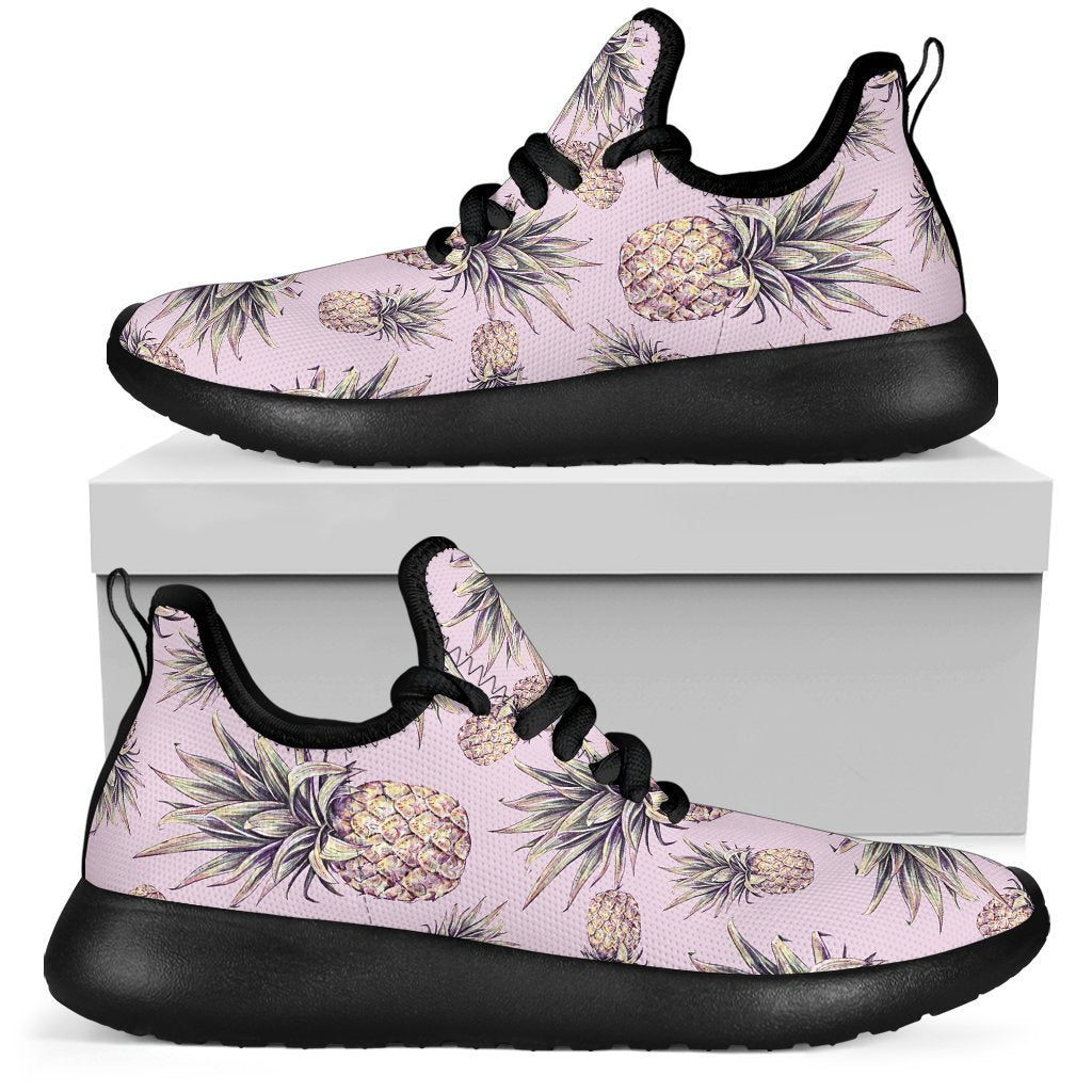 Pink Vintage Pineapple Pattern Print Mesh Knit Shoes GearFrost