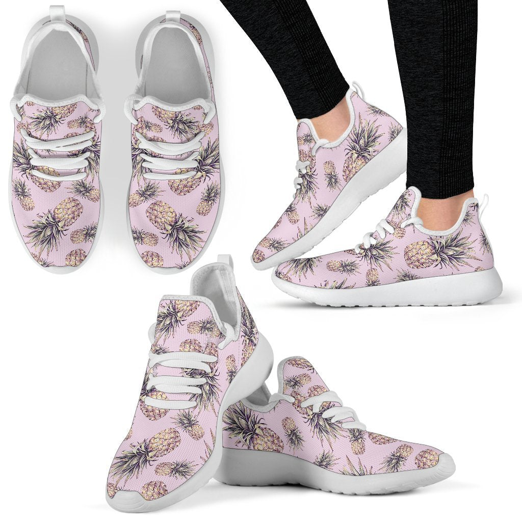 Pink Vintage Pineapple Pattern Print Mesh Knit Shoes GearFrost