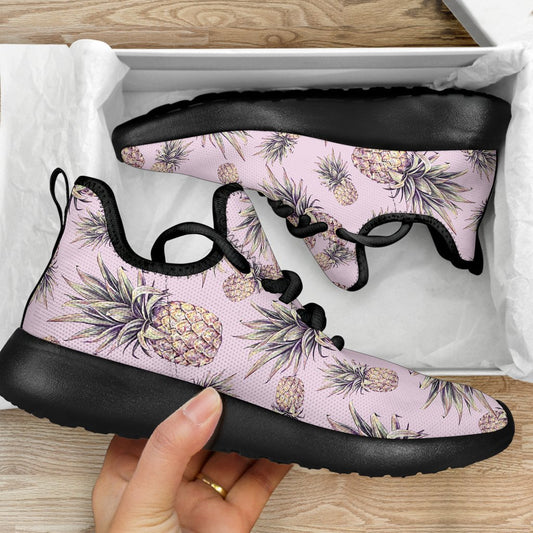 Pink Vintage Pineapple Pattern Print Mesh Knit Shoes GearFrost