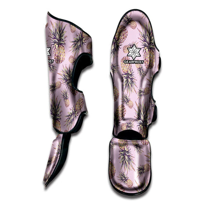 Pink Vintage Pineapple Pattern Print Muay Thai Shin Guard