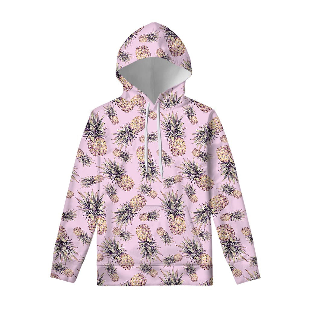 Pink Vintage Pineapple Pattern Print Pullover Hoodie